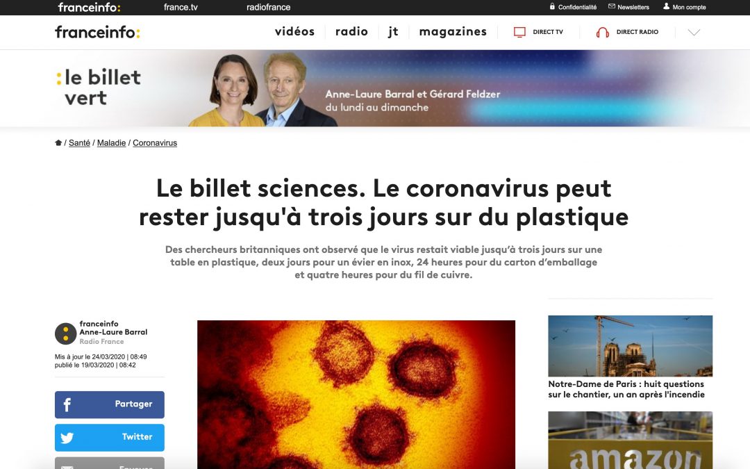 Le coronavirus peut rester jusqu’à trois jours sur du plastique